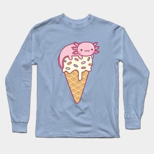 Cute Axolotl On Vanilla Ice Cream Cone Funny Long Sleeve T-Shirt